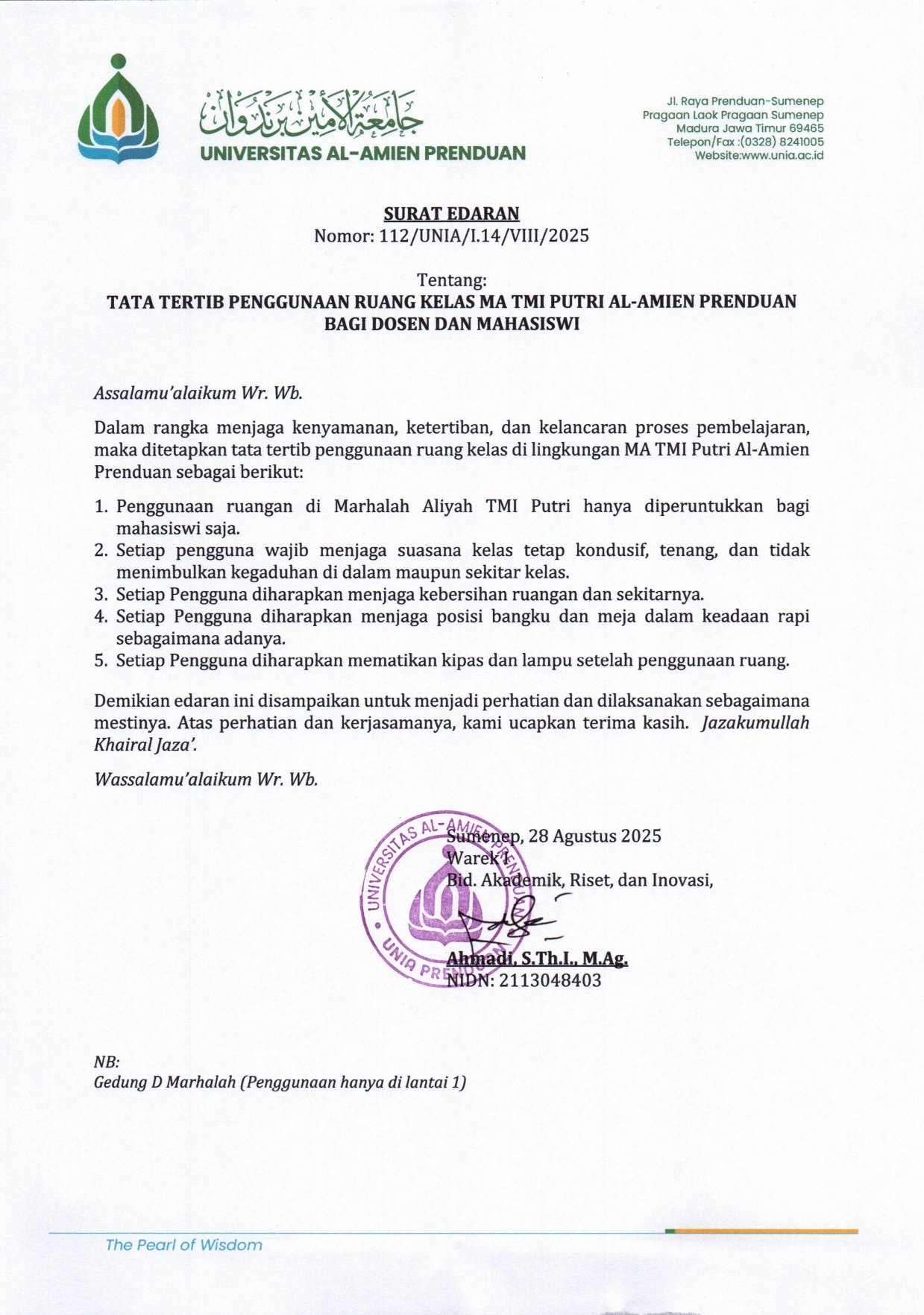 SURAT EDARAN TATIB RUANG KELAS MA TMI PUTRI_page-0001