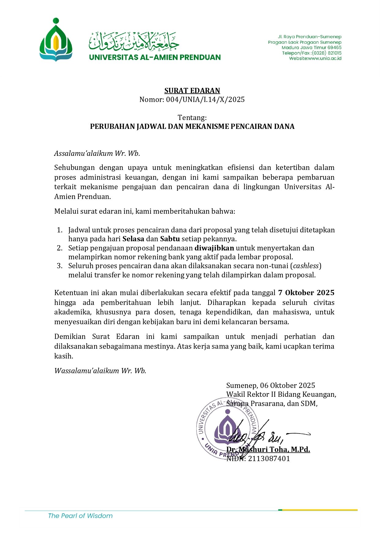 Surat Edaran-Perubahan Jadwal Dan Mekanisme Pencairan Dana_page-0001